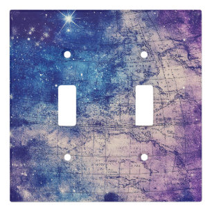 Vintage Purple Celestial World Map (14) Light Switch Cover