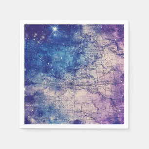 Vintage Purple Celestial World Map (14) Napkins