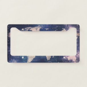Vintage Purple Celestial World Map (8) License Plate Frame