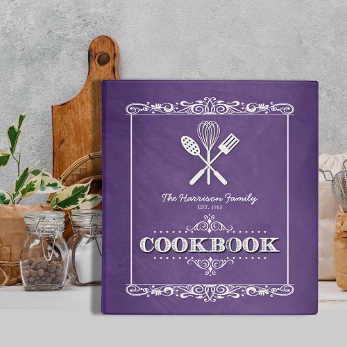 Vintage Purple Chalkboard Family Cookbook 3 Ring Binder
