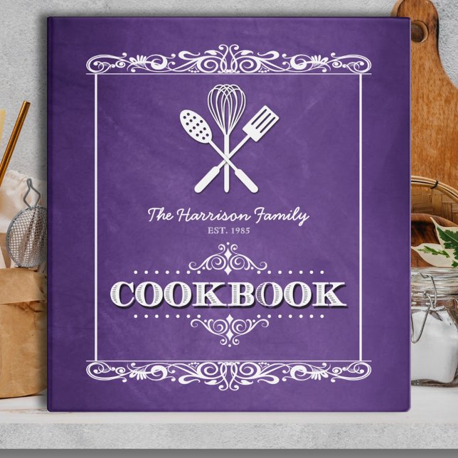 Vintage Purple Chalkboard Family Cookbook 3 Ring Binder (Creator Uploaded)