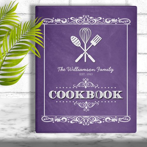 Vintage Purple Chalkboard Family Cookbook Mini Binder