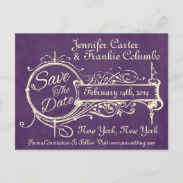 Vintage Purple Chalkboard Save The Date Announcement Postcard