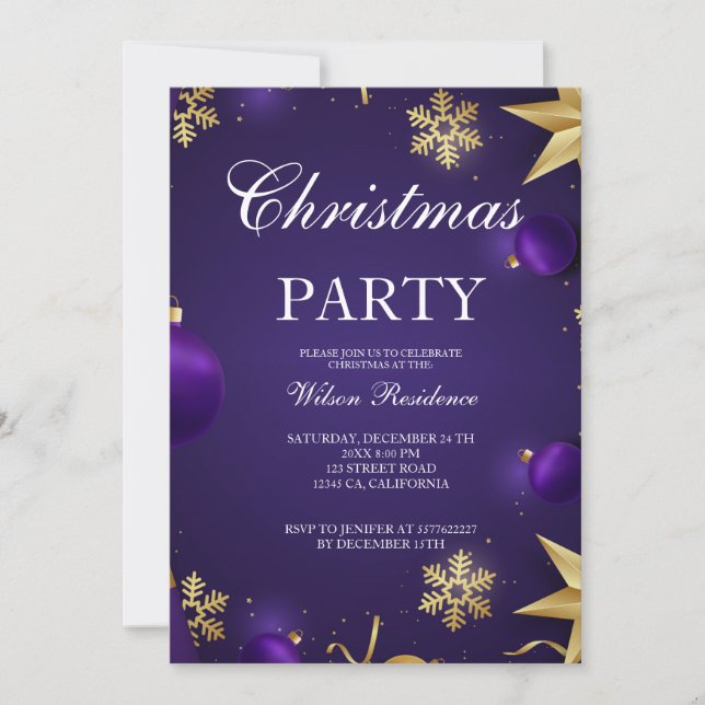 Vintage Purple christmas Invitation (Front)