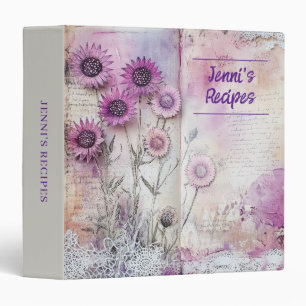 Vintage Purple Cream Floral Lace Cookbook 3 Ring Binder
