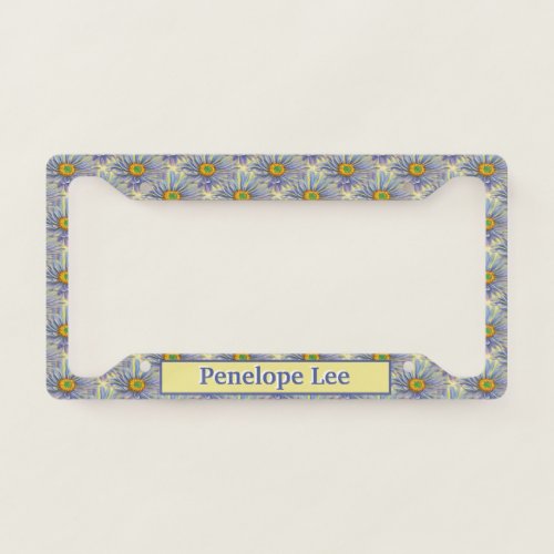 Vintage Purple Daisy Flower Pattern with Name  License Plate Frame