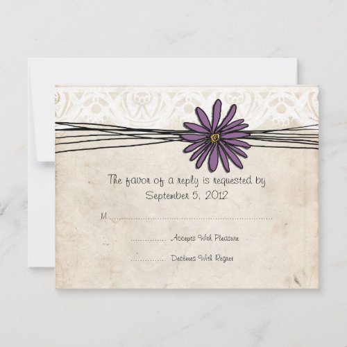 Vintage Purple Daisy Wedding RSVP