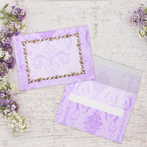 Vintage Purple Damask and Gold Frame Wedding Envelope