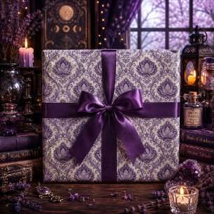 Vintage Purple Damask Ornate Floral Pattern Wrapping Paper