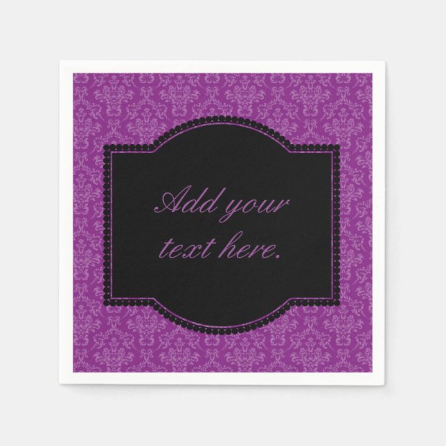 Vintage Purple Damask Pattern Custom Text Napkins (Front)