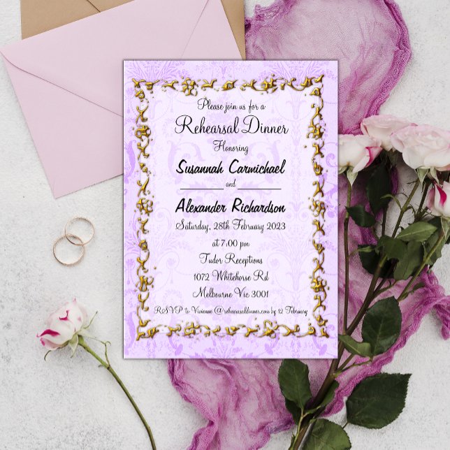 Vintage Purple Damask Wedding Rehearsal Invitation (Creator Uploaded)