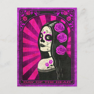 Vintage Purple Day of the Dead Girl Postcard