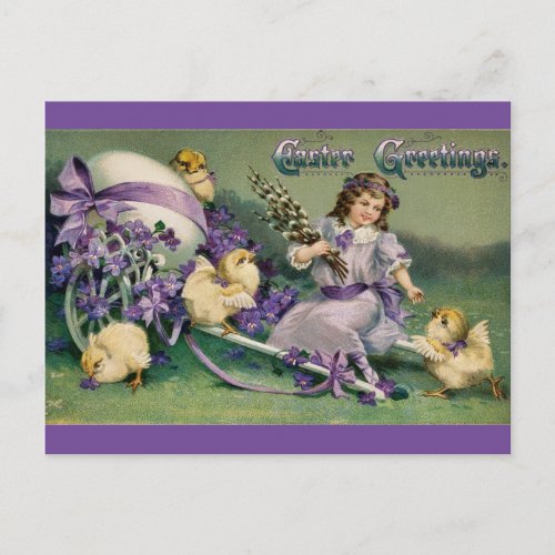 Vintage Purple Easter Greetings Postcard