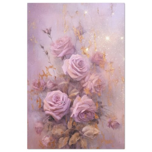 Vintage purple English roses bouquet gold foil Tissue Paper