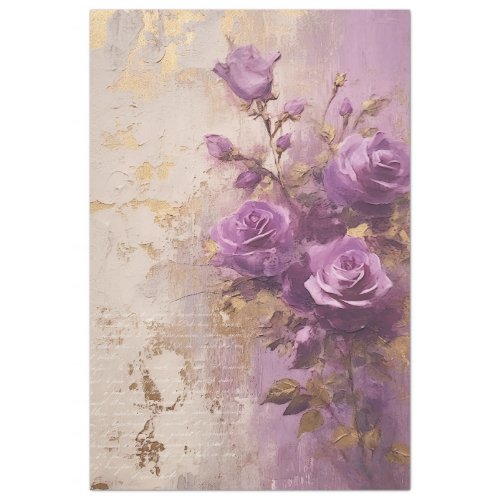 Vintage purple English roses gold foil baroque Tissue Paper