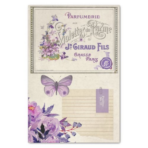 Vintage Purple Floral and Butterfly Decoupage Tissue Paper