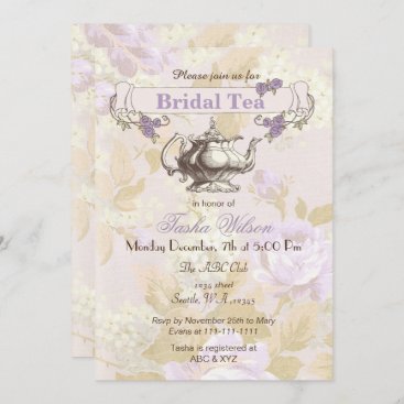 vintage purple floral Bridal Tea Party Invites
