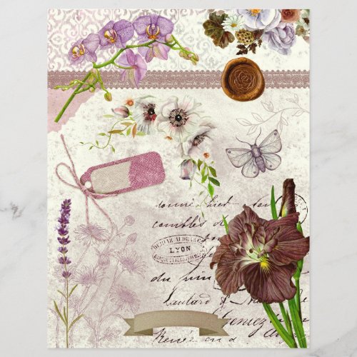 Vintage Purple Floral Collage Scrapbook Paper