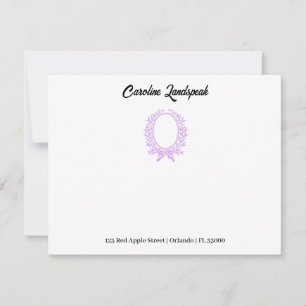 Vintage Purple Floral Crest Custom Name, Address Note Card