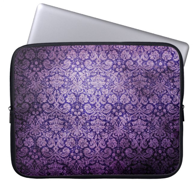Vintage  Purple Floral  Damask Laptop Sleeve (Front)
