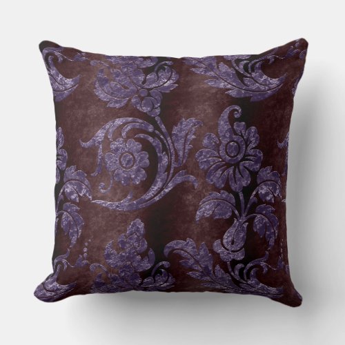 Vintage Purple Floral Damask Rust Pattern Throw Pillow