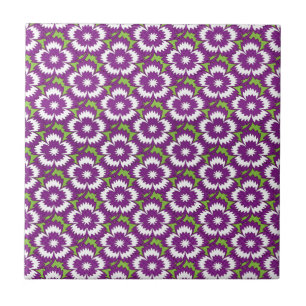 Vintage purple floral Dianthus Barbatus pattern Tile