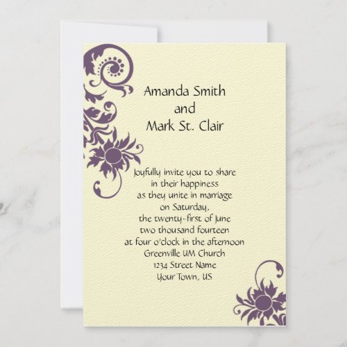 Vintage Purple Floral Elements Wedding Invitation