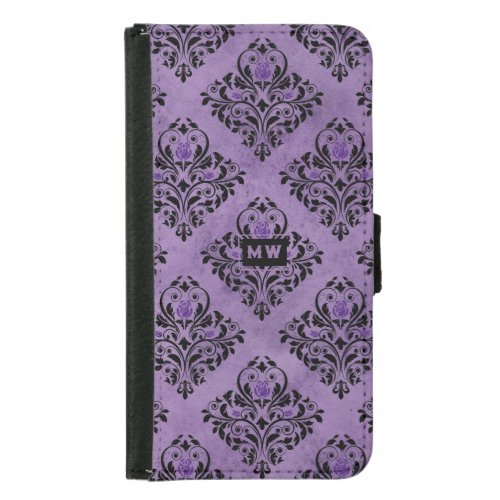 Vintage Purple Floral Gothic Damask Monogram Samsung Galaxy S5 Wallet Case