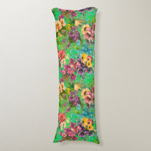 Vintage purple floral green pattern body pillow