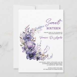 Vintage Purple Floral Half Circle Wreath Birthday Invitation