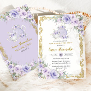 Vintage Purple Floral High Tea Party Birthday  Invitation