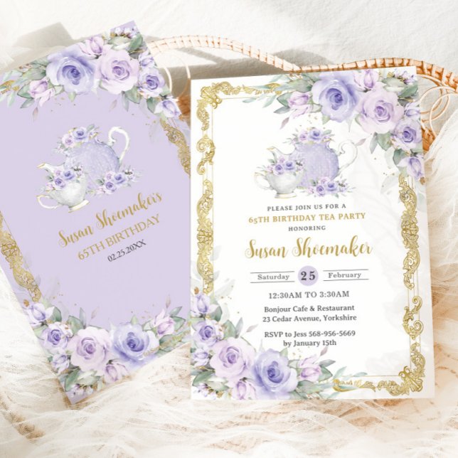 Vintage Purple Floral High Tea Party Birthday  Invitation (Creator Uploaded)