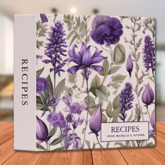 Vintage Purple Floral Lavender Recipe Cookbook 3 Ring Binder