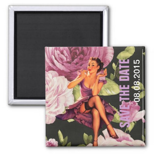 vintage purple floral retro pin up girl magnet