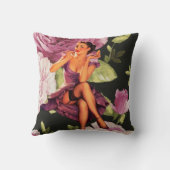 vintage purple floral retro pin up girl throw pillow (Back)