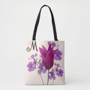 Vintage purple floral summer beach fashion girly tote bag