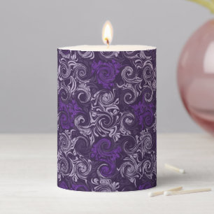 Vintage Purple Floral Swirls Pillar Candle