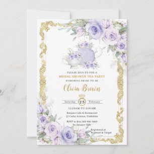 Vintage Purple Floral Tea Party Bridal Shower Invitation