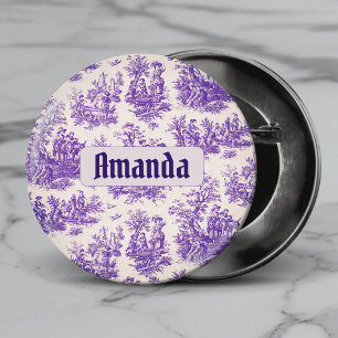 Vintage Purple Floral Toile De Jouy Monogram Button