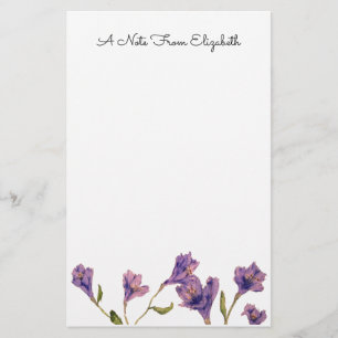 Vintage Purple Floral Watercolor Personalized Stat Stationery