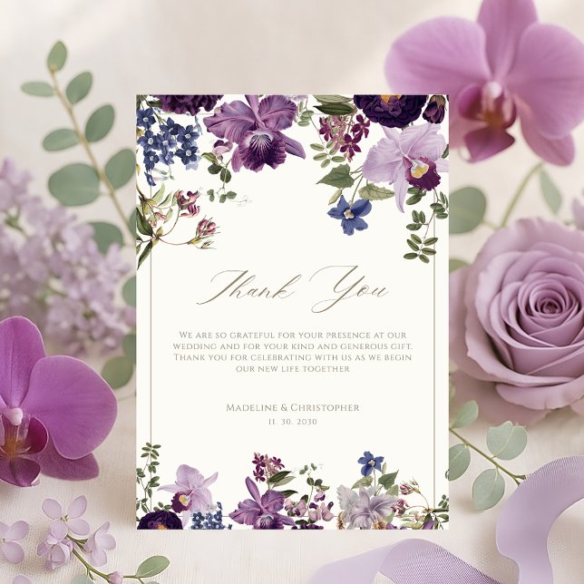 Vintage Purple Floral Wedding Thank You Card (Creator Uploaded)