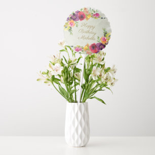 Vintage Purple Floral Women's Name Birthday Balloon