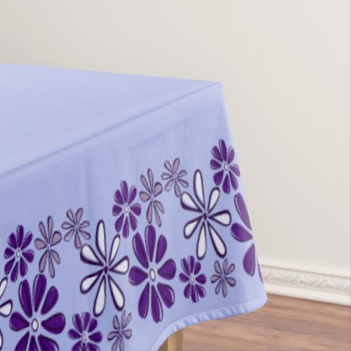 Vintage Purple Flower Doodle Border Blue Tablecloth