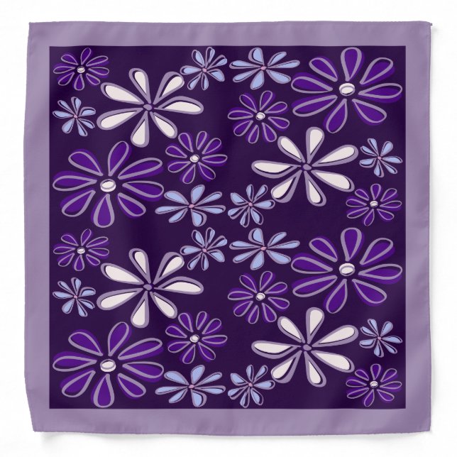 Vintage Purple Flower Doodle Pattern Bandana (Front)