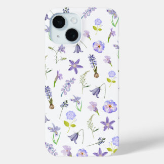 Vintage Purple Flower Floral Green Leaves Boho   iPhone 15 Case