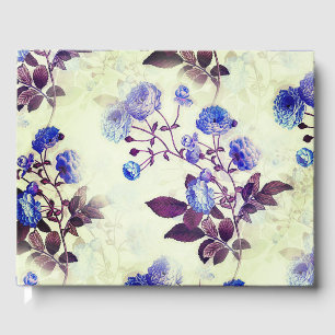 Vintage Purple Flower Print on Green Guest Book