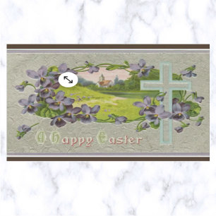 Vintage Purple Flowers and Easter Cross Postcard