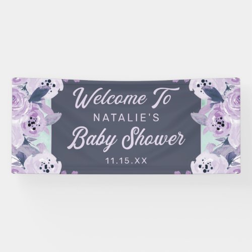 Vintage Purple Flowers Baby Girl Shower Welcome Banner