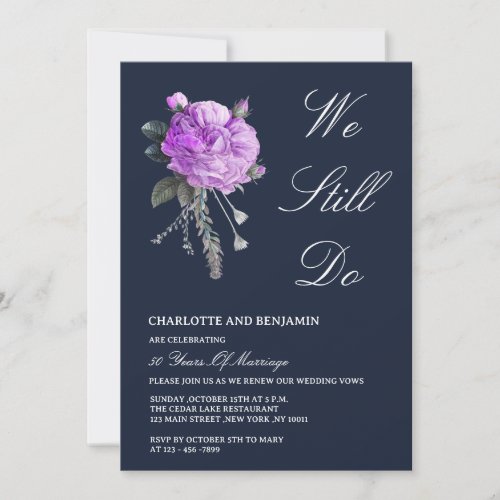 Vintage Purple French Rose  Peony Vow Renewal  Invitation