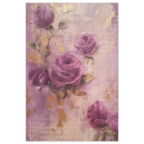 Vintage purple French roses gold foil grunge wall Tissue Paper